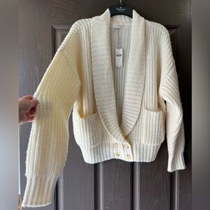 NWT Anthropologie V Neck Ivory White Cardigan